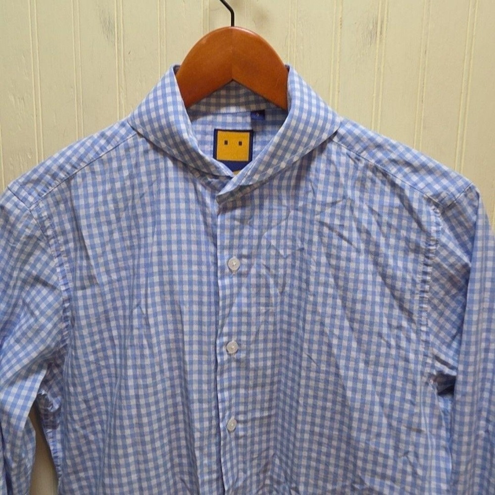 Trashness Shirt Mens Small Blue Check Long Sleeve 100% Cotton Button-Up Casual